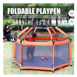 Foldable/portable Orange and White Playpen indoor/outdoor